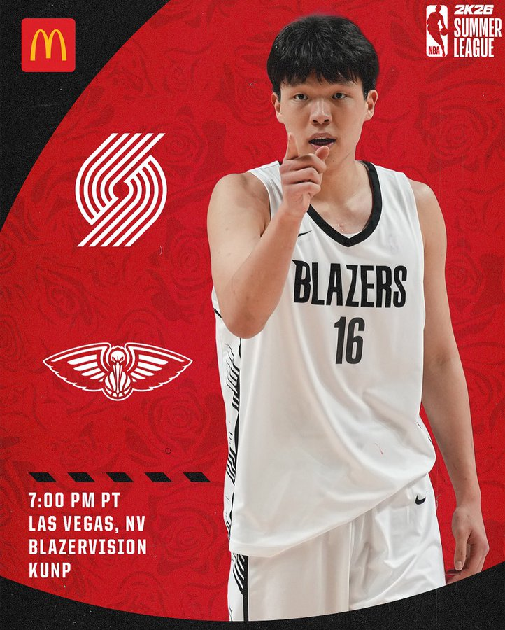 九游体育-开拓者官方为第三场夏联预热，杨瀚森成海报主角